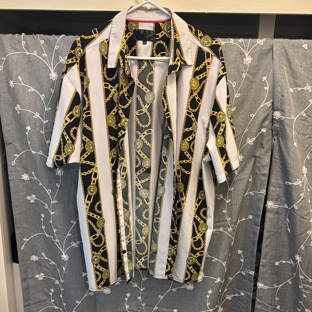 Men's Black and Gold Chain Print Shirt